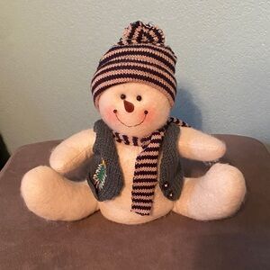 Snowman Plush with Striped Hat and Scarf and Knot Sweater with Lots of Detail!!